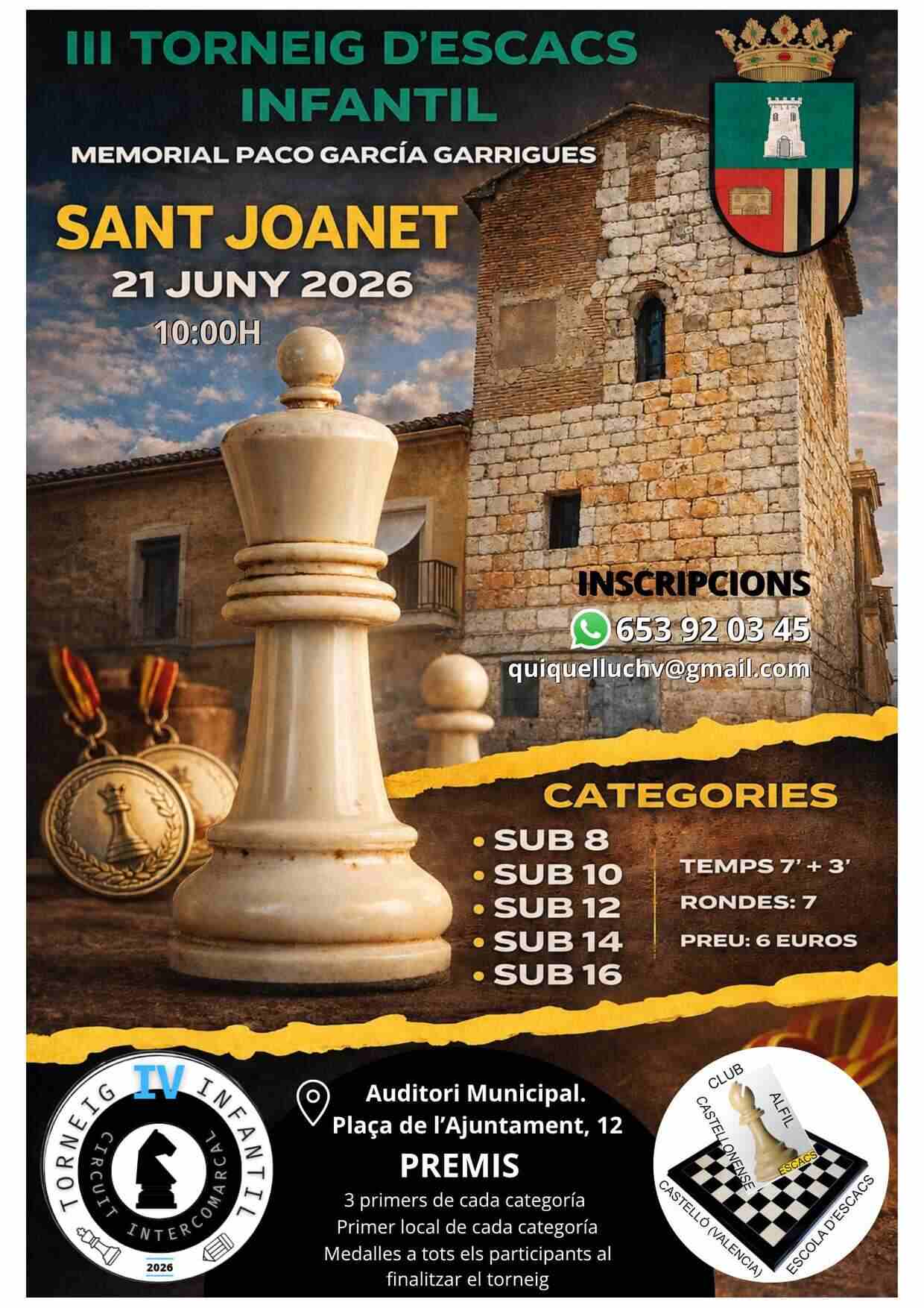 Cartell III Torneig Escacs Infantil Sant Joanet 2026