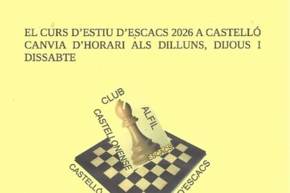 El Club d'Escacs Alfil Castellonense canvia l'horari de l'escola d'estiu